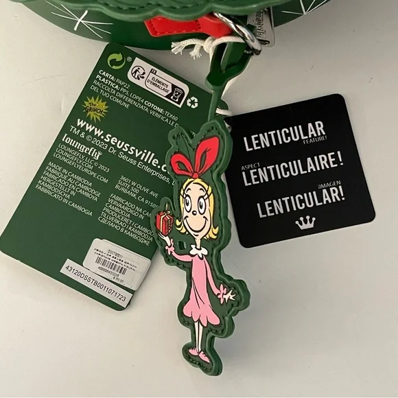 Dr. Seuss' How the Grinch Stole Christmas Wreath Crossbody Bag Red Green - Picture 6 of 12